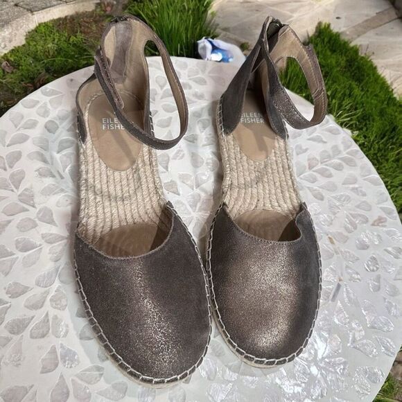 Eileen Fisher $195 Lala Leather Jute Espadrille Flat Sandals NWT - Picture 14 of 16